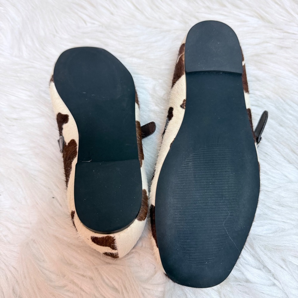 Gap Cow Print Calf Hair Mary Jane Flats Brown White Buckle Strap Shoes Size 7 - Picture 6 of 6
